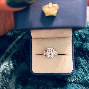 Round and Trillion cut Moissanite  Engagement Ring Sterling Silver SZ 5 5CTW